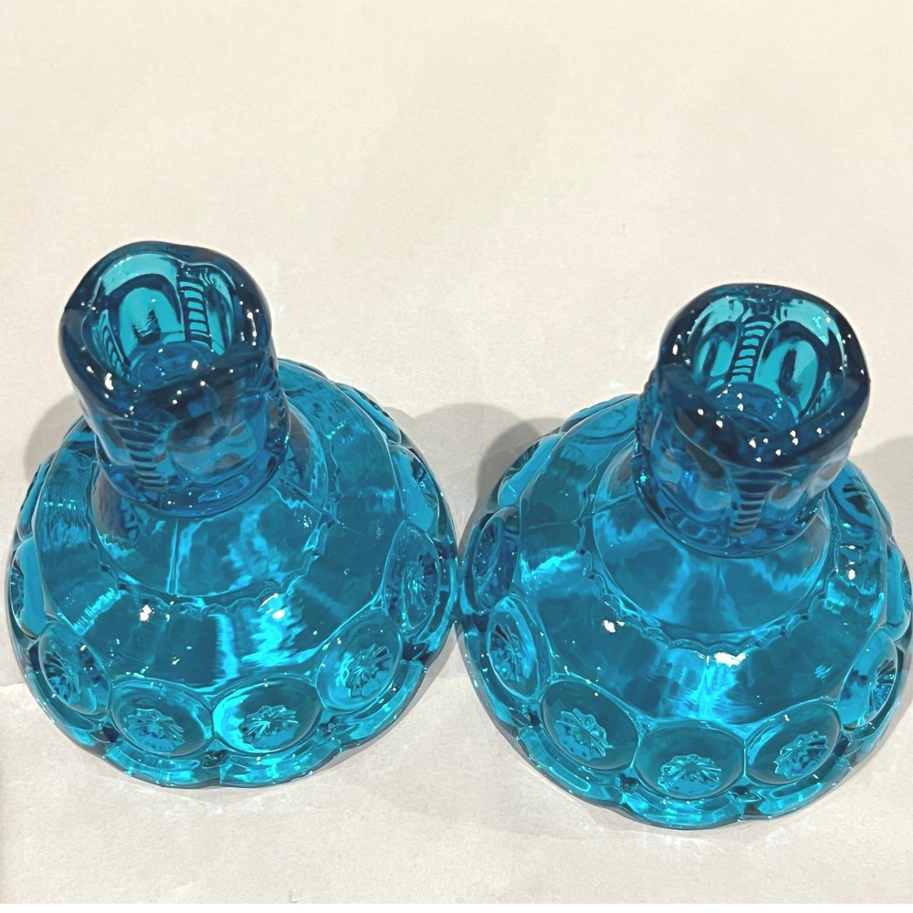 LE Smith Colonial Blue Moon & Stars Candlesticks Blue Glass UV Reactive Pair - Picture 7 of 9